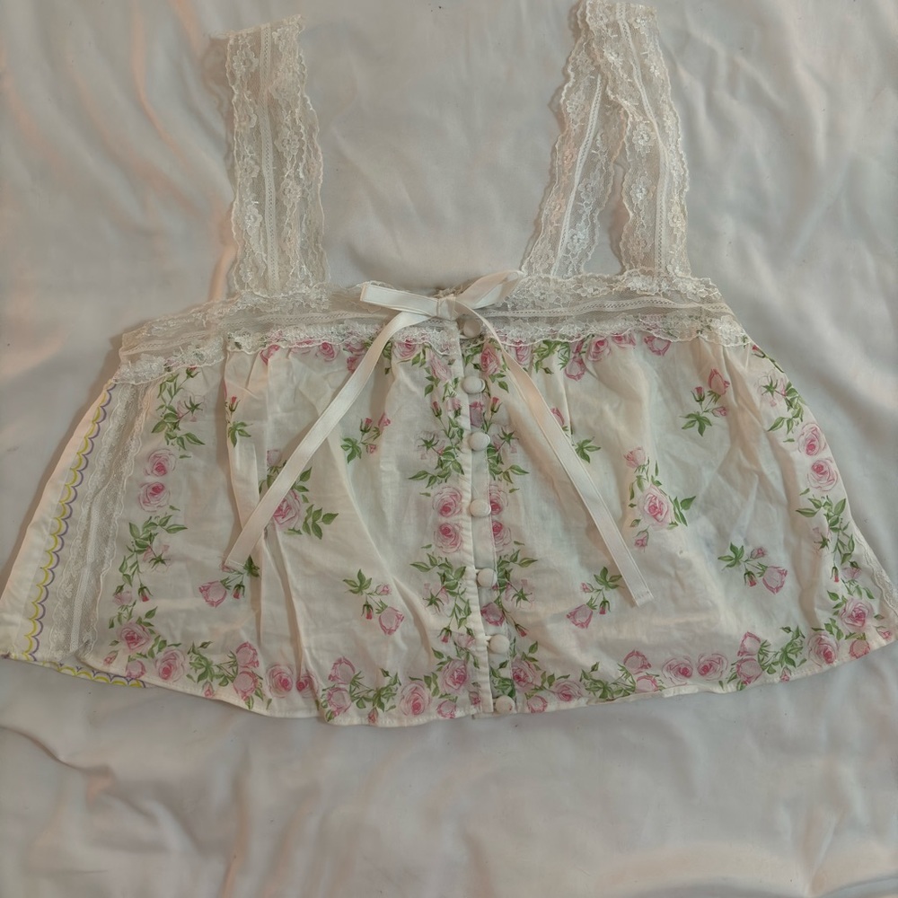 For Love & Lemons Floral Lace Trimmed Cropped Top